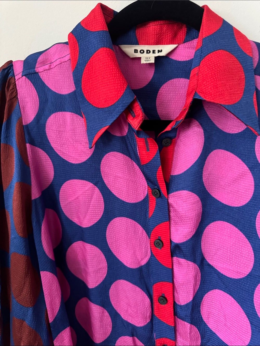 BODEN Hammered Satin Shirt-Tickled Pink Polka Dot Size 8 - Picture 5 of 13